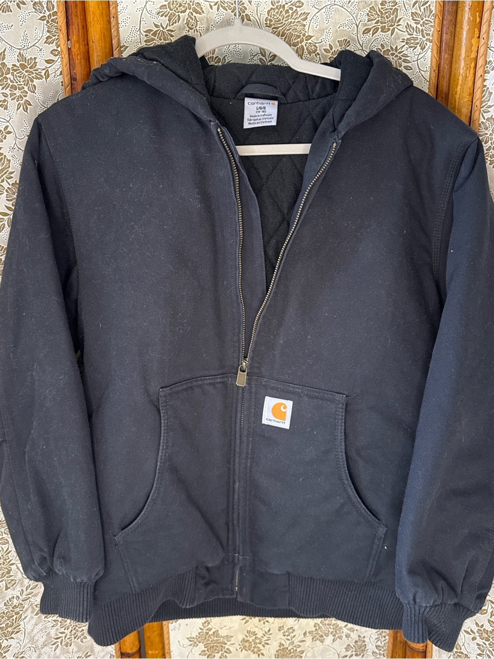 Carhartt Kids Black Hooded Quilted-Lined Zip Puffer Jacket